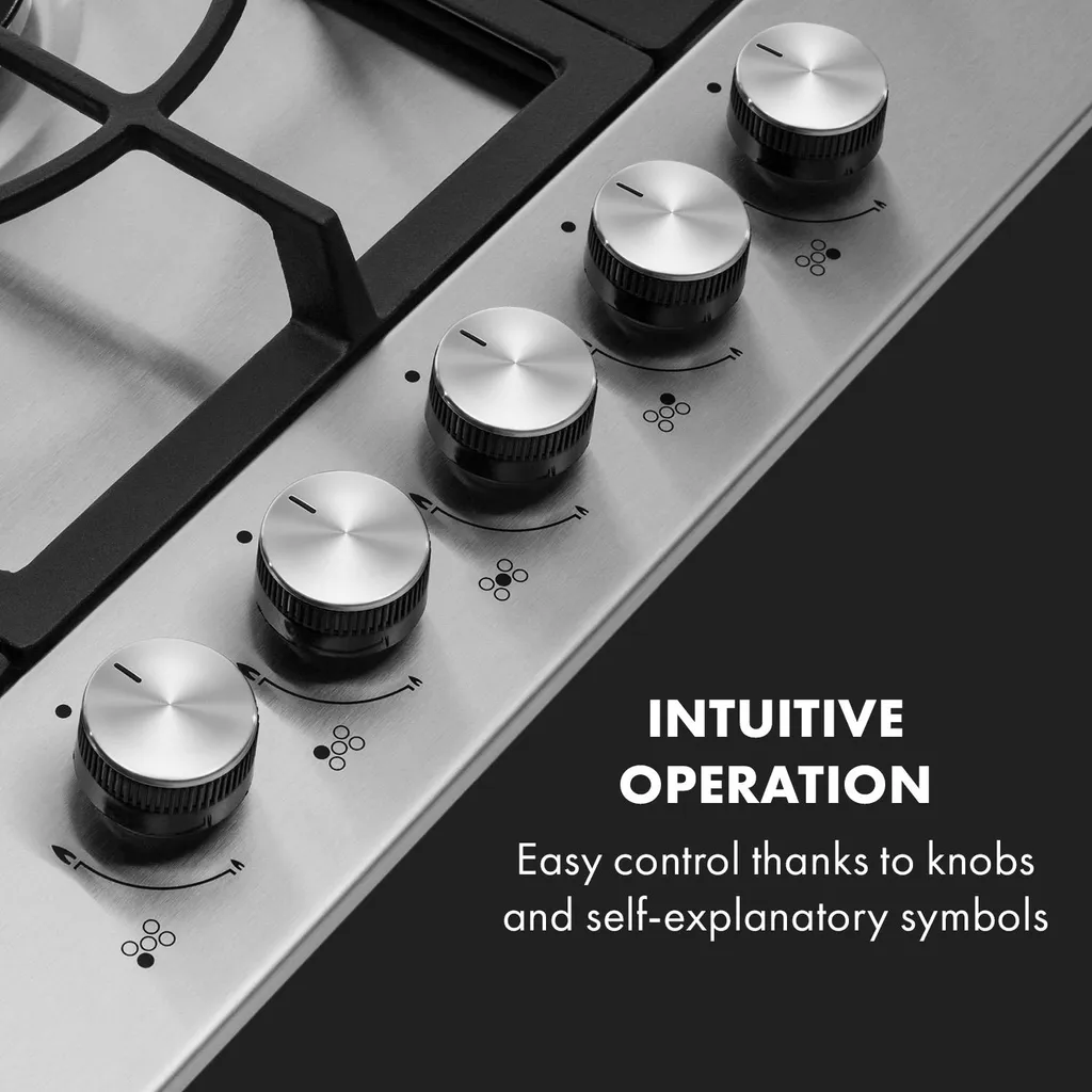 Klarstein Gasherd Kochfeld Einbau-Gaskochfeld - Sabaf-Brenner - Gaskochfeld Für Propan/Erdgas - Einbau Gasherd Glaskeramik 5-Flammig - Silber Einbau Gas Kochfeld Gasherd 5 Platten Kochfelder Herdplatte Kochplatte Einbaukochfeld - Image 4