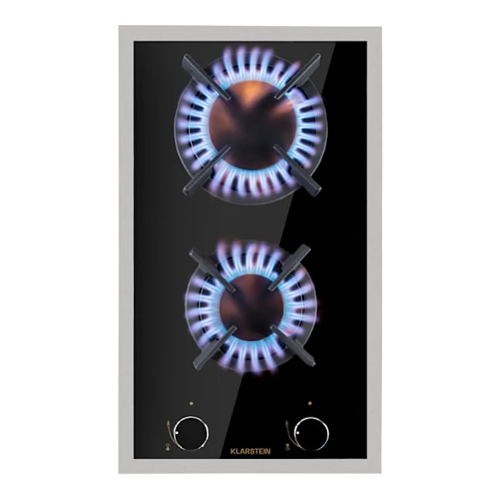 Klarstein Goldflame Domino Prime Gaskochfeld , 2-flammig Messing-Brenner , 4,2 KW, Glaskeramik , Inklusive Schlauch Und Druckminderer