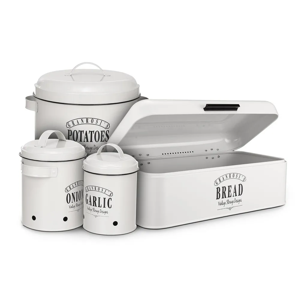 Klarstein Granrosi Iowa Zwiebeltopf Zwiebel-Vorratsdose Zwiebelbox Zwiebelbehälter , Emaille-Stahlblech , Ca. 17 X 22,5 X 14 Cm (BxHxT) , Rostfrei , Lüftungsöffnungen , Füllmenge: Ca. 1,6 Kg Zwiebeln , Seitengriffe , Creme - Image 5