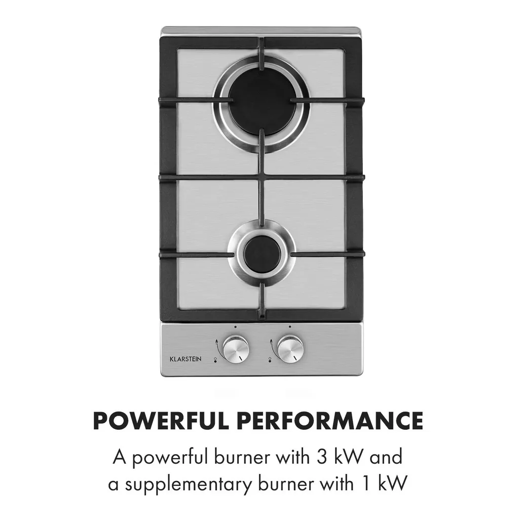 Klarstein Ignito Domino Gaskochfeld , 2-flammig , Autark , 30 Cm , Einbau , Sabaf-Brenner , Erdgas/Propangas , Sicherheitsventile , Automatische Abschaltung , Topfträger Aus Gusseisen , Edelstahl , Silber - Image 6