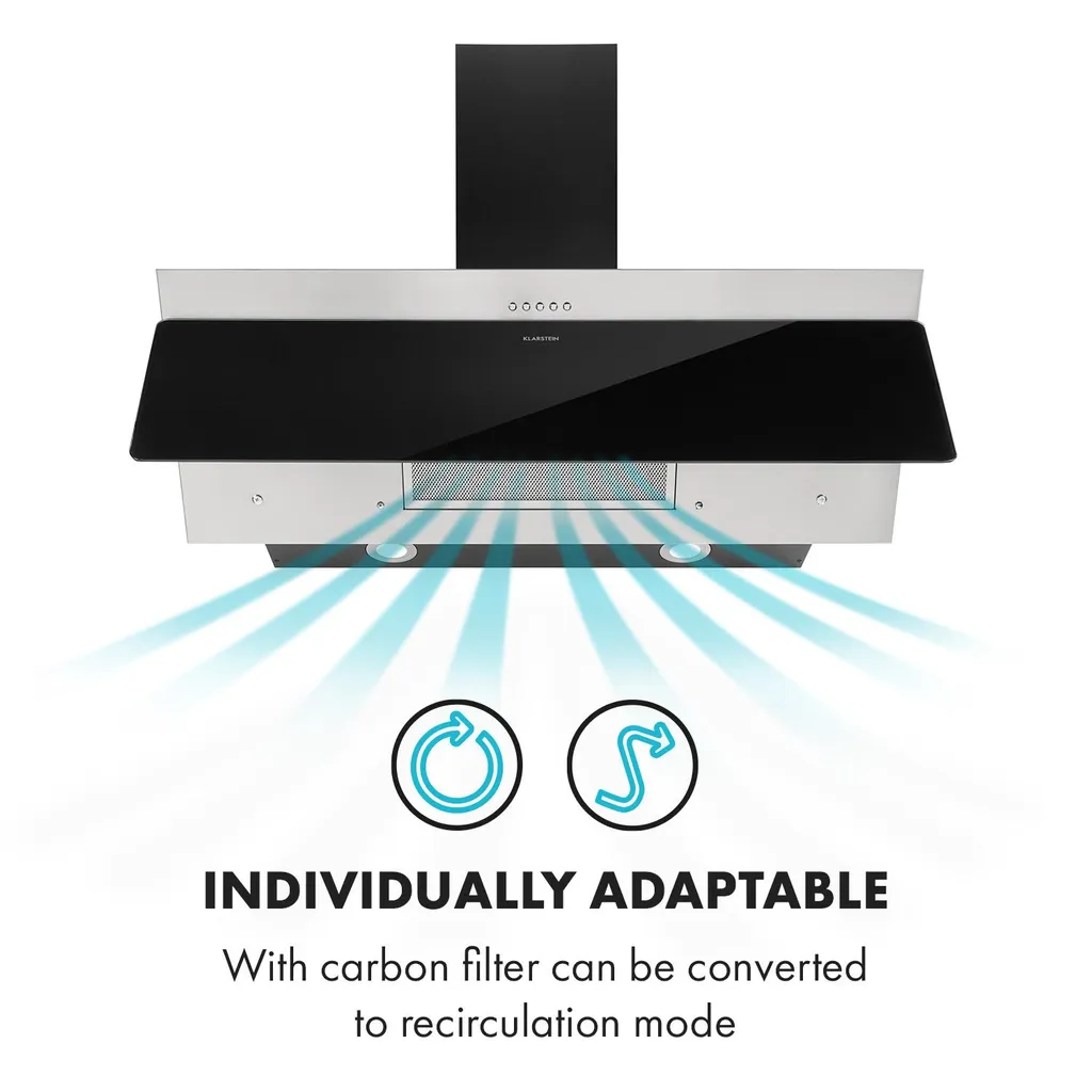 Klarstein Alessia Dunstabzugshaube , 90 Cm , EEK B , 350 M³/h , Push Control , LED-Beleuchtung , Abluft Oder Umluft , Kopffreihaube , Wandhaube , Edelstahl-Glas-Mix , Schwarz - Image 5