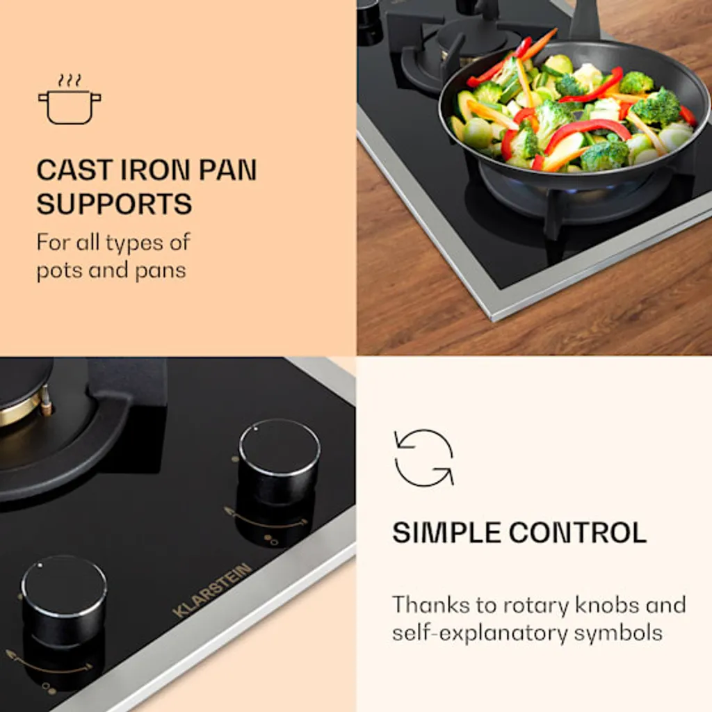 Klarstein Goldflame Domino Prime Gaskochfeld , 2-flammig Messing-Brenner , 4,2 KW, Glaskeramik , Inklusive Schlauch Und Druckminderer - Image 4