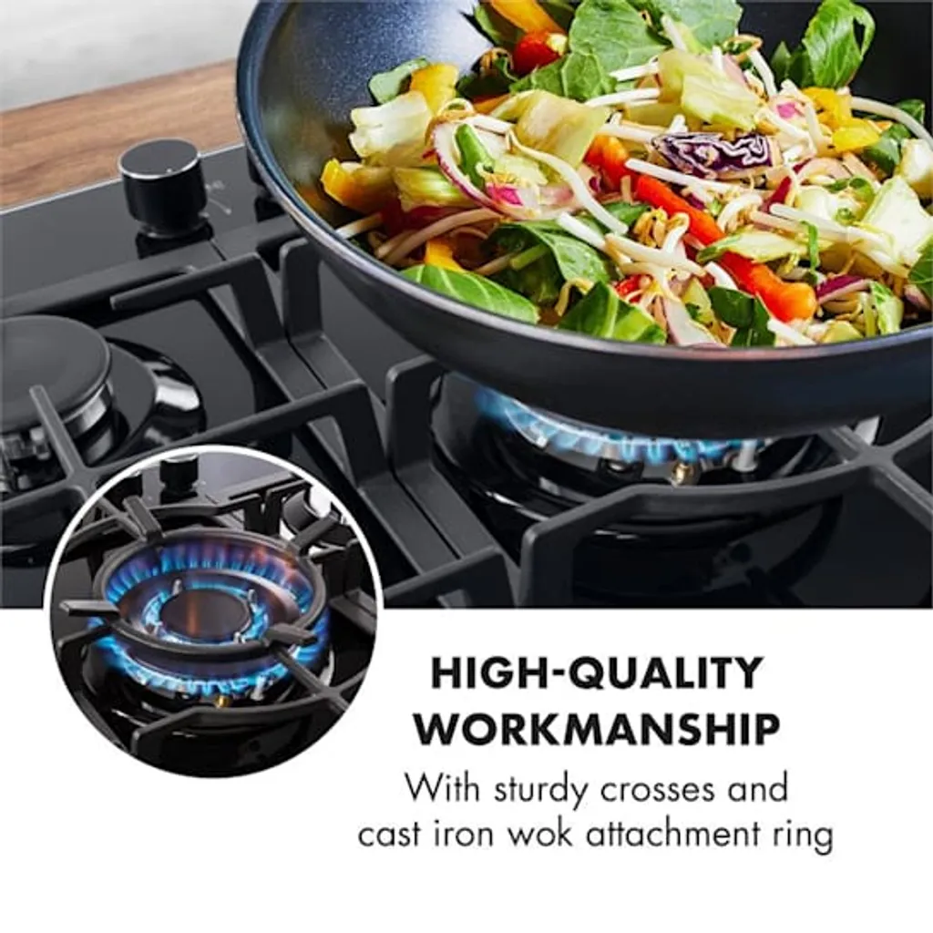 Klarstein Gasherd Einbau-Gaskochfeld - Sabaf-Brenner - Gaskochfeld Für Propan/Erdgas - Gasherd Kochfeld Einbau Gasherd - Glaskeramik - 5-Flammig - Schwarz Einbau Gas Kochfeld Gasherd 5 Platten Kochfelder Herdplatte Kochplatte Einbaukochfeld - Image 5