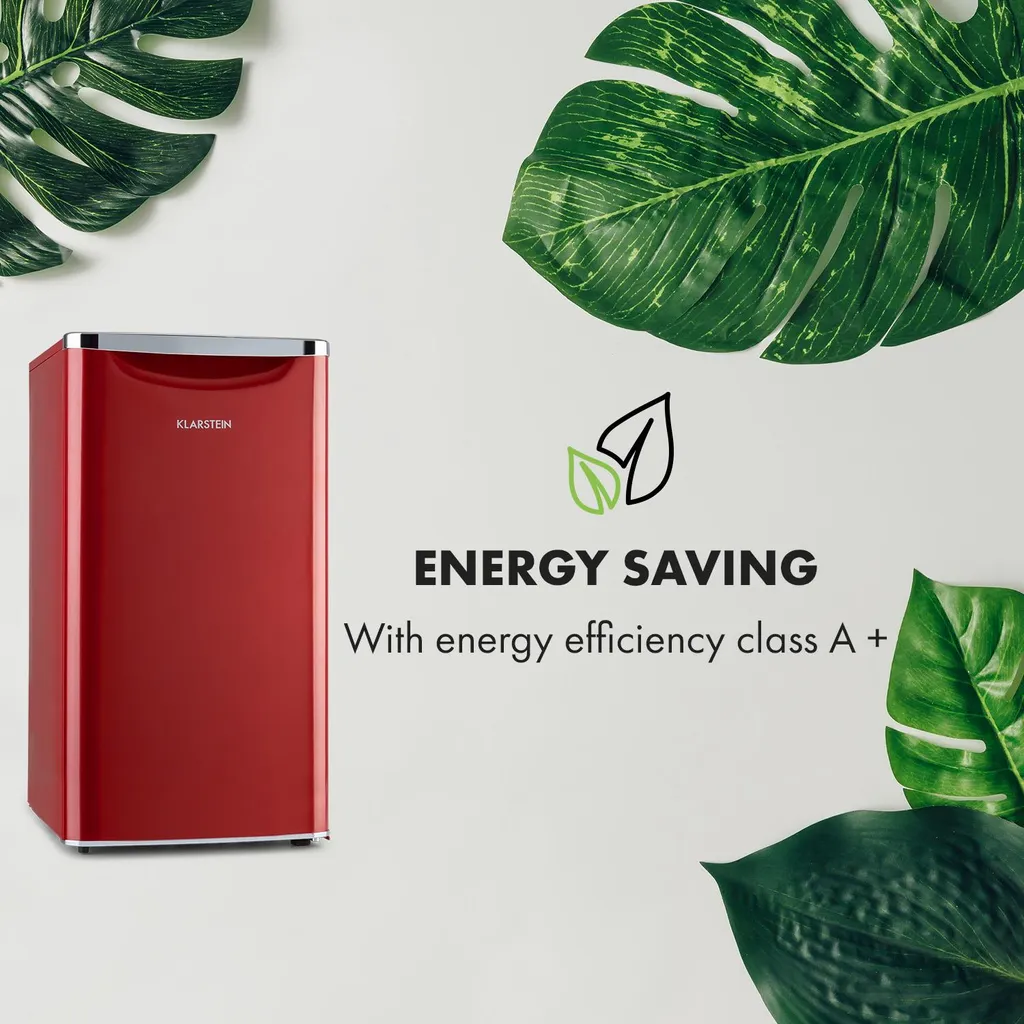 Klarstein Yummy Kühlschrank , 90 Liter Fassungsvermögen , Gefrierfach: 8 Liter , Kühlschrank: 82 Liter , Verchromte Verblendung , , Kühlmittel: R600a , 41dB , 3 X Gitterboden , Halb Automatische Abtau-Funktion , Inkl. Tropfschale , Rot - Image 6
