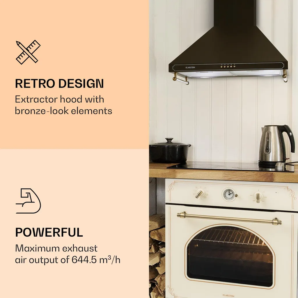Klarstein Victoria Dunstabzugshaube 60cm , 644,5 M³/h Luftdurchsatz , 2 Stromsparende LED-Lampen , Retro-Design - Image 3