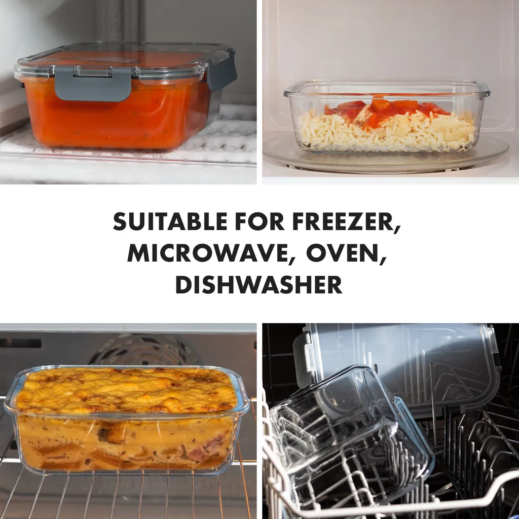 Klarstein Glaswerk Jardine III Frischhaltedosen Lunchboxen Auflaufform Mikrowellengeschirr , 640, 1040, 1520 Ml , 3 Stück , Borosilikatglas , Geeignet Für Backofen, Gefrierfach, Mikrowelle , Spülmaschinenfest , 100 % Dicht Mit Scharnierverschluss , Bruchsicher , Hitze- Und Kältebeständig , - Image 6