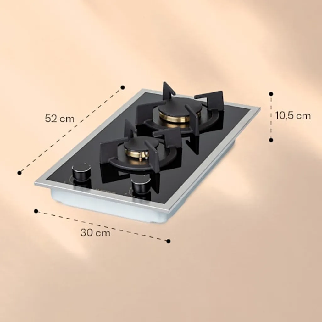 Klarstein Goldflame Domino Prime Gaskochfeld , 2-flammig Messing-Brenner , 4,2 KW, Glaskeramik , Inklusive Schlauch Und Druckminderer - Image 2