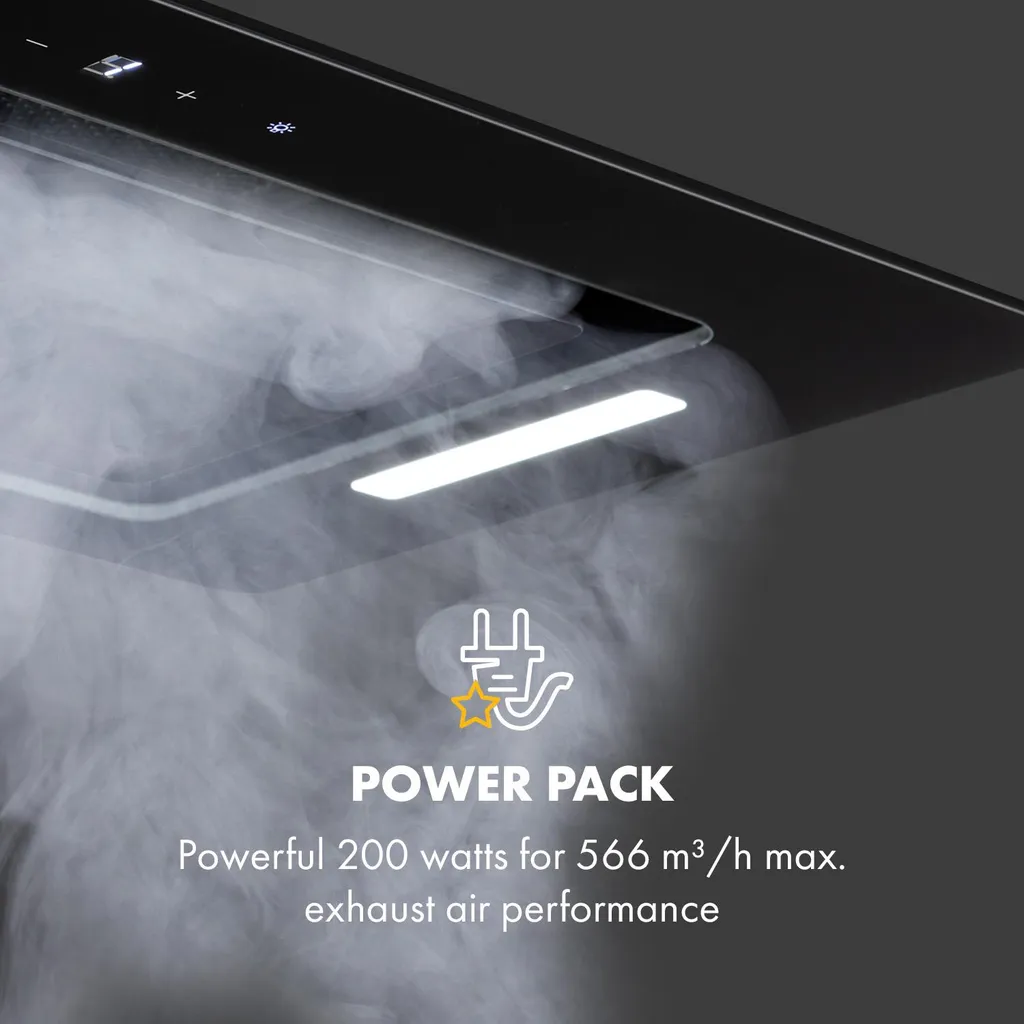 Klarstein Hektor Eco Lüfterbaustein , 52 Cm , Max. Abluftleistung 566 M³/h , EEK: B , 3 Stufen , Nachlüftungstimer , LEDs: 2 X 2 W , Touch-Panel , Dunstabzugshaube , Einbau-Haube , Unterseite Aus Sicherheitsglas , Schwarz - Image 4