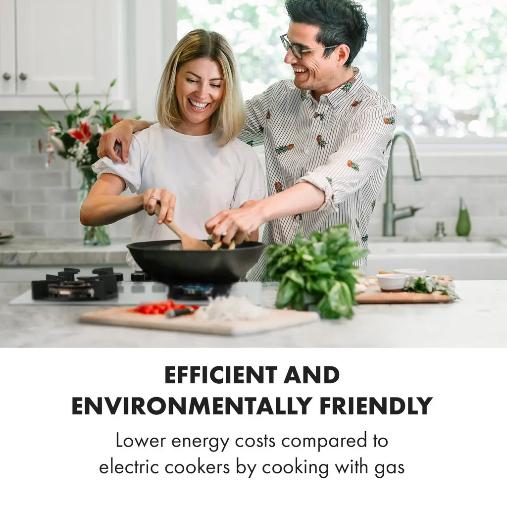 Klarstein Goldflame 4 Gaskochfeld , 4-flammig , Autark , 60 Cm , Einbau , Messing-Brenner , Erdgas/Propangas , Sicherheitsventile , Automatische Abschaltung , Topfträger Aus Gusseisen , Inkl. Schlauch Und Druckminderer , Glaskeramik Ø 8 Mm , Weiß - Image 2