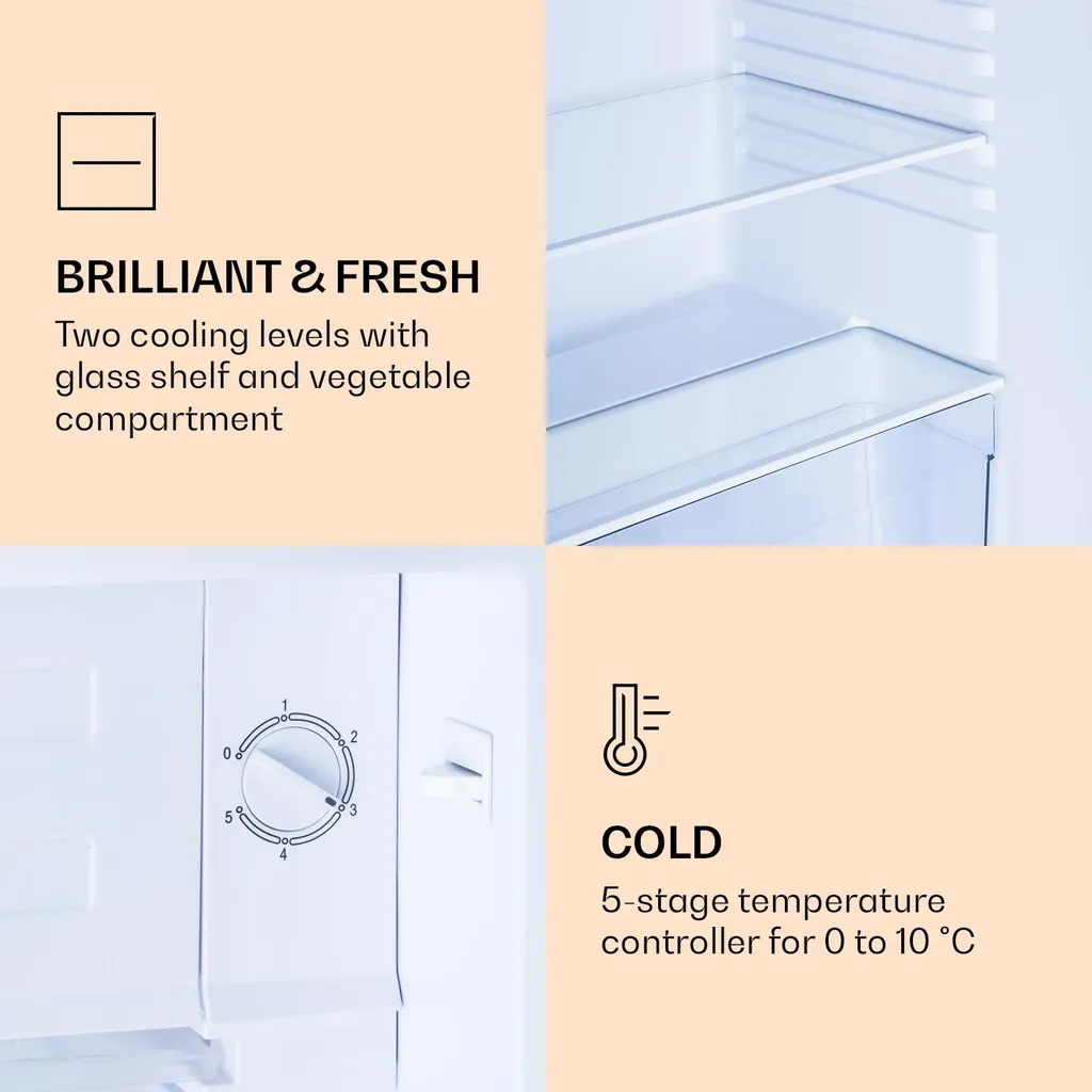 Klarstein CoolArt 79L Kühl-Gefrier-Kombination , Gefrierfach 9l , Designtür, 5-stufiger Temperaturregler Für 0 Bis 10 °C - Image 5